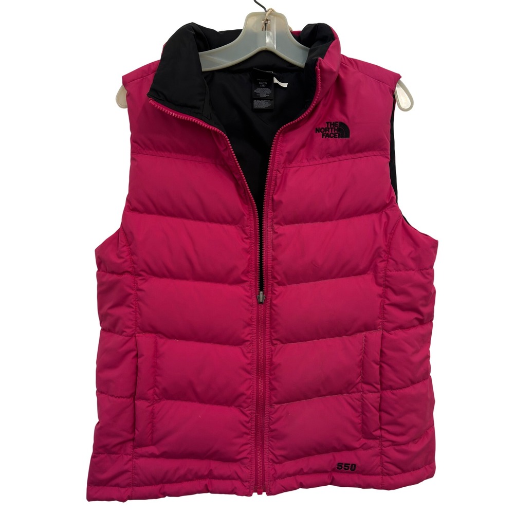 The North Face Womens S 550 Down Vest Reversible Pink Black Puffer Girls XL 18